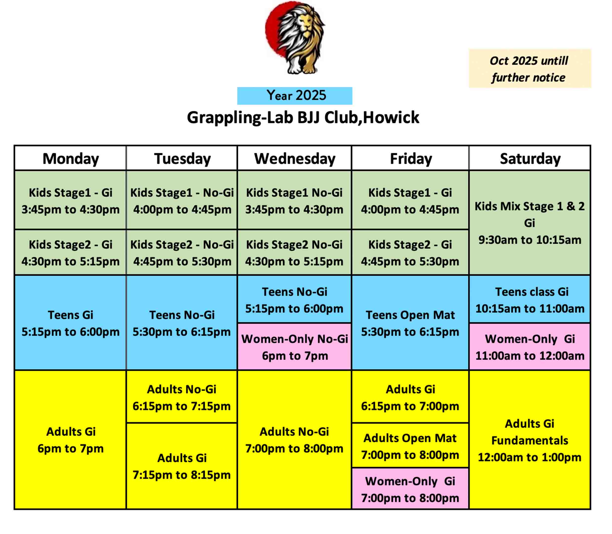 oct timetable for website